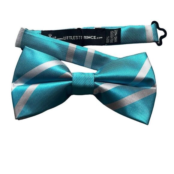 Littlest Prince Youth 8 yrs - Adult Blue Gray Stripe Bow Tie NEW Formal Wedding - Picture 1 of 4
